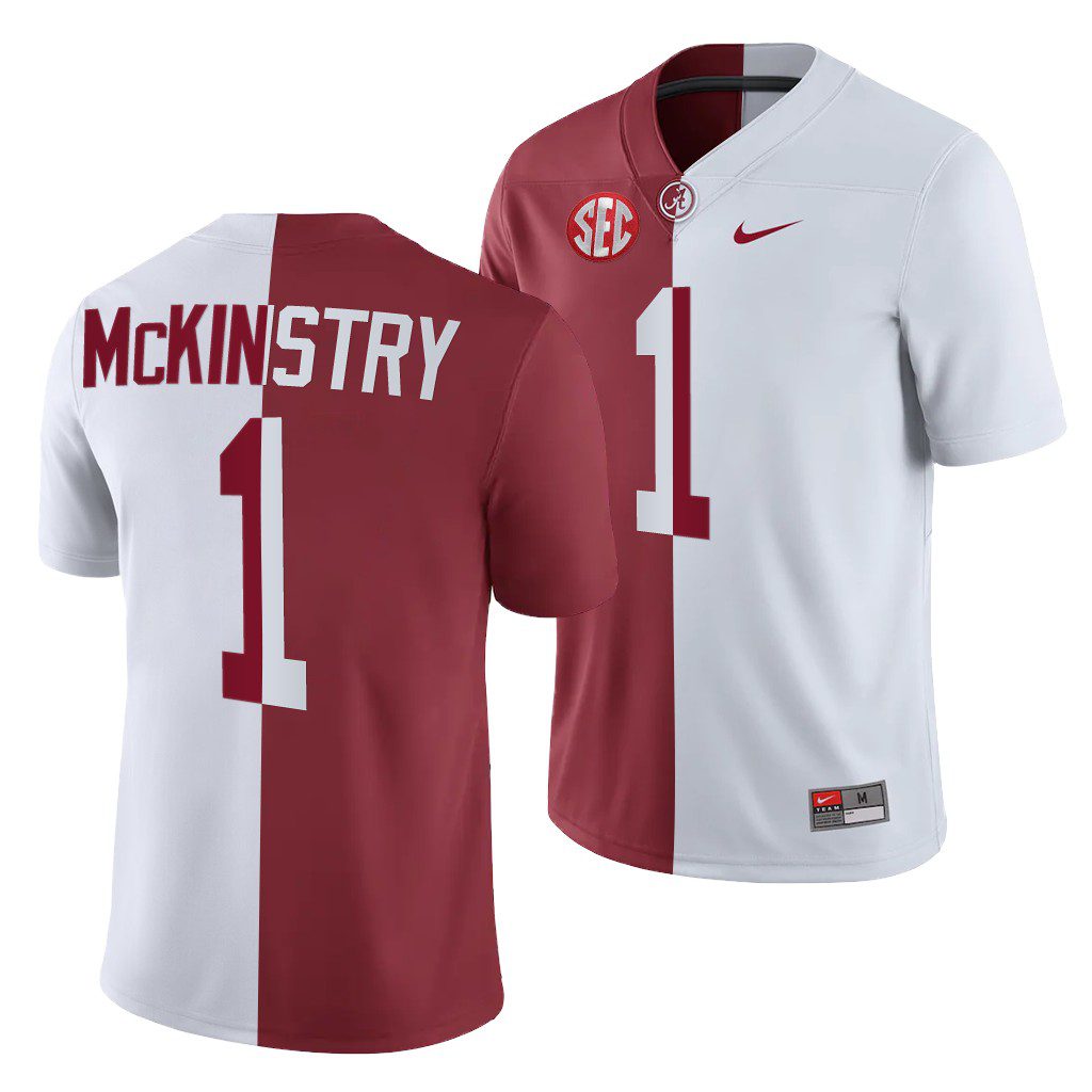 Men's Alabama Crimson Tide Kool-Aid McKinstry #1 Crimson White Split NCAA College Football Jersey